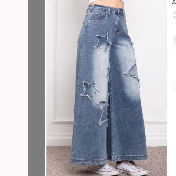 ❤️ BLUE VELVET “ ALBANY “ BLUE VELVET DENIM PANTS WITH STAR PATCH DETAIL 91 - Picture 2 of 4